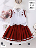 CONJUNTO DE CAMISA SIN MANGAS Y FALDA ROJO VINO DE NIÑA