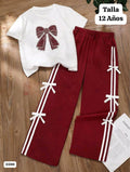 CONJUNTO DE CAMISETA Y PANTALONETA ROJO VINO DE NIÑA