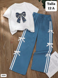 CONJUNTO DE CAMISETA Y PANTALONETA CELESTE DE NIÑA