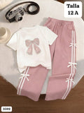 CONJUNTO DE CAMISETA Y PANTALONETA ROSA PALIDO DE NIÑA