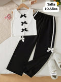 CONJUNTO DE CAMISA SIN MANGAS Y PANTALONETA NEGRA CON CHONGO BLANCO
