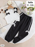 CONJUNTO DE CAMISA BLANCA CON CHONGOS NEGROS Y PANTALONETA NEGRA CON CHONGO BLANCO