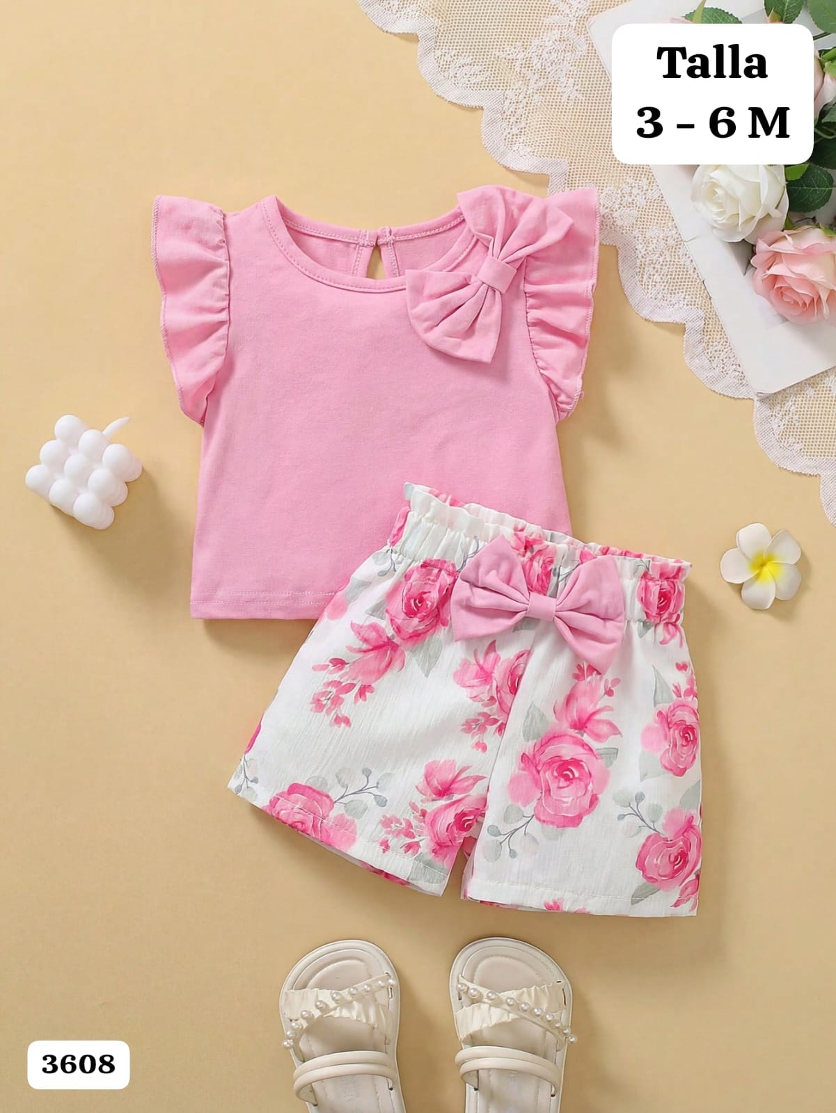 CONJUNTO DE CAMISA ROSA Y SHORT DE NIÑA