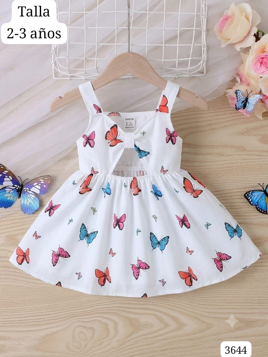 VESTIDO BLANCO CON MARIPOSAS DE COLORES DE NIÑA