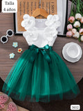 VESTIDO BLANCO Y VERDE CON LISTON DE NIÑA