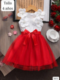 VESTIDO BLANCO Y ROJO CON LISTON DE NIÑA