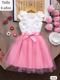 VESTIDO BLANCO Y ROSA CON LISTON DE NIÑA