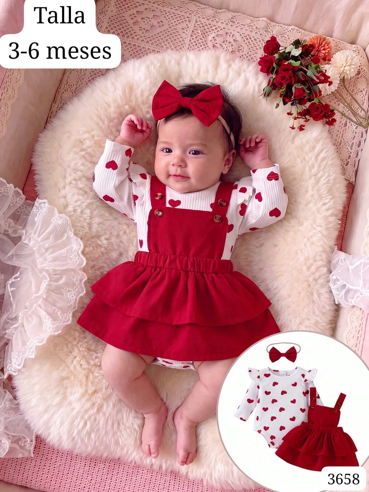 CONJUNTO BLANCO, ROJO Y CORAZONES DE NIÑA
