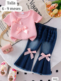 CONJUNTO DE CAMISA ROSA Y PANTALON CAMPANA DE NIÑA