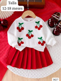 CONJUNTO DE SUDADERA BLANCA CHERRY Y FALDA ROJA DE NIÑA