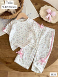 CONJUNTO DE CAMISA Y PANTALONETA BLANCA CON FLORES DE NIÑA