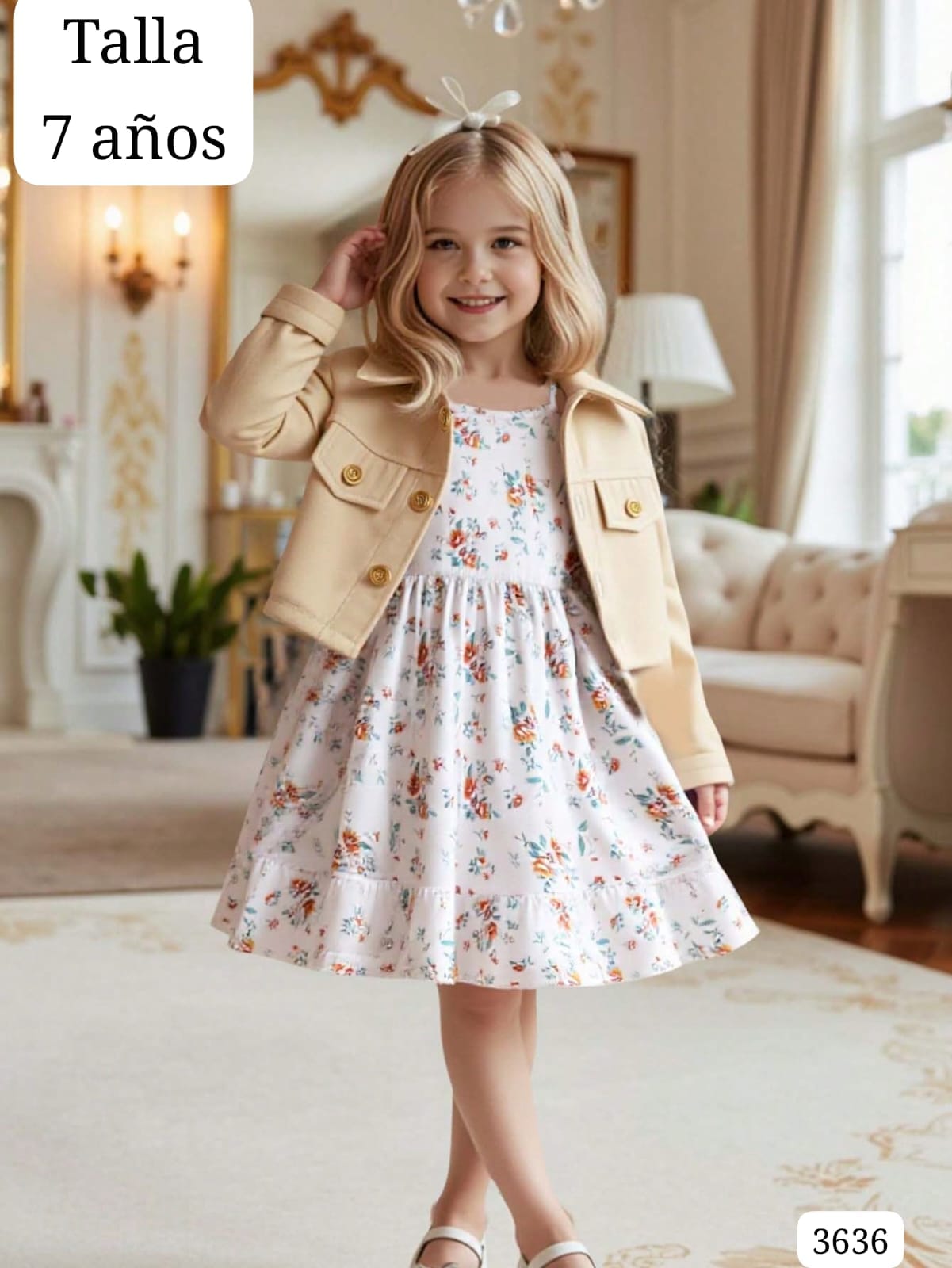 VESTIDO + CAMISA MANGA LARGA BEIGE DE NIÑA