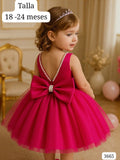 VESTIDO ROSA CON CHONGO Y PERLAS DE NIÑA