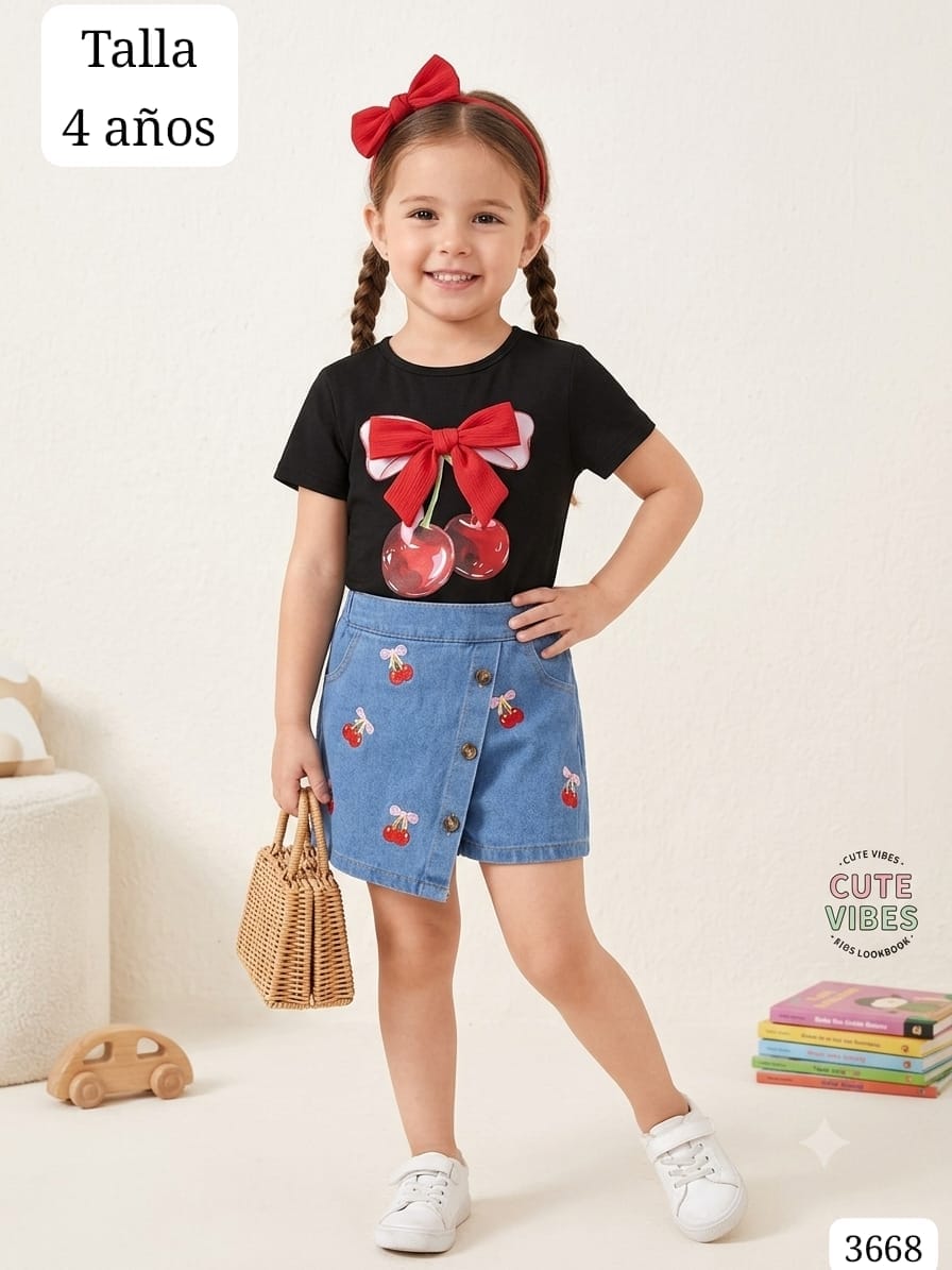 CONJUNTO DE CAMISA NEGRA Y SHORT DE NIÑA