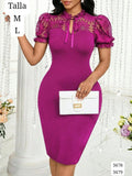 VESTIDO VIOLETA LARGO Y ELEGANTE CON MANGAS DE DAMA