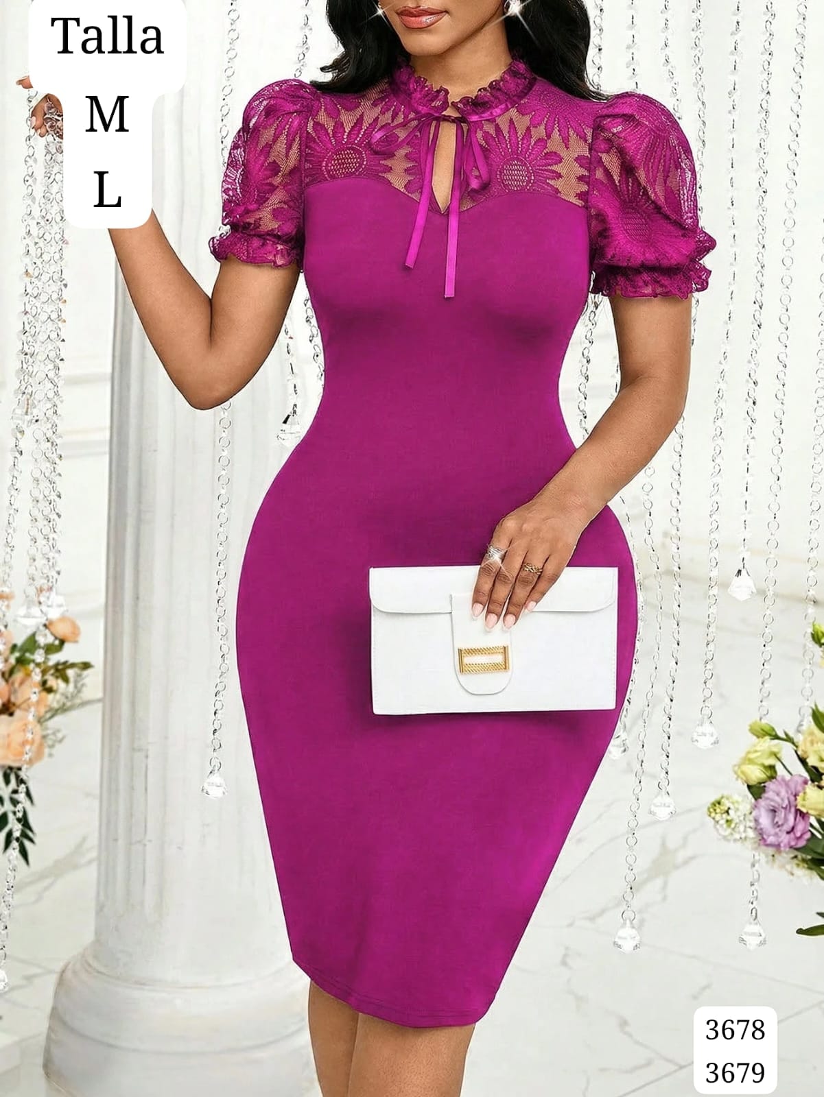 VESTIDO VIOLETA LARGO Y ELEGANTE CON MANGAS DE DAMA