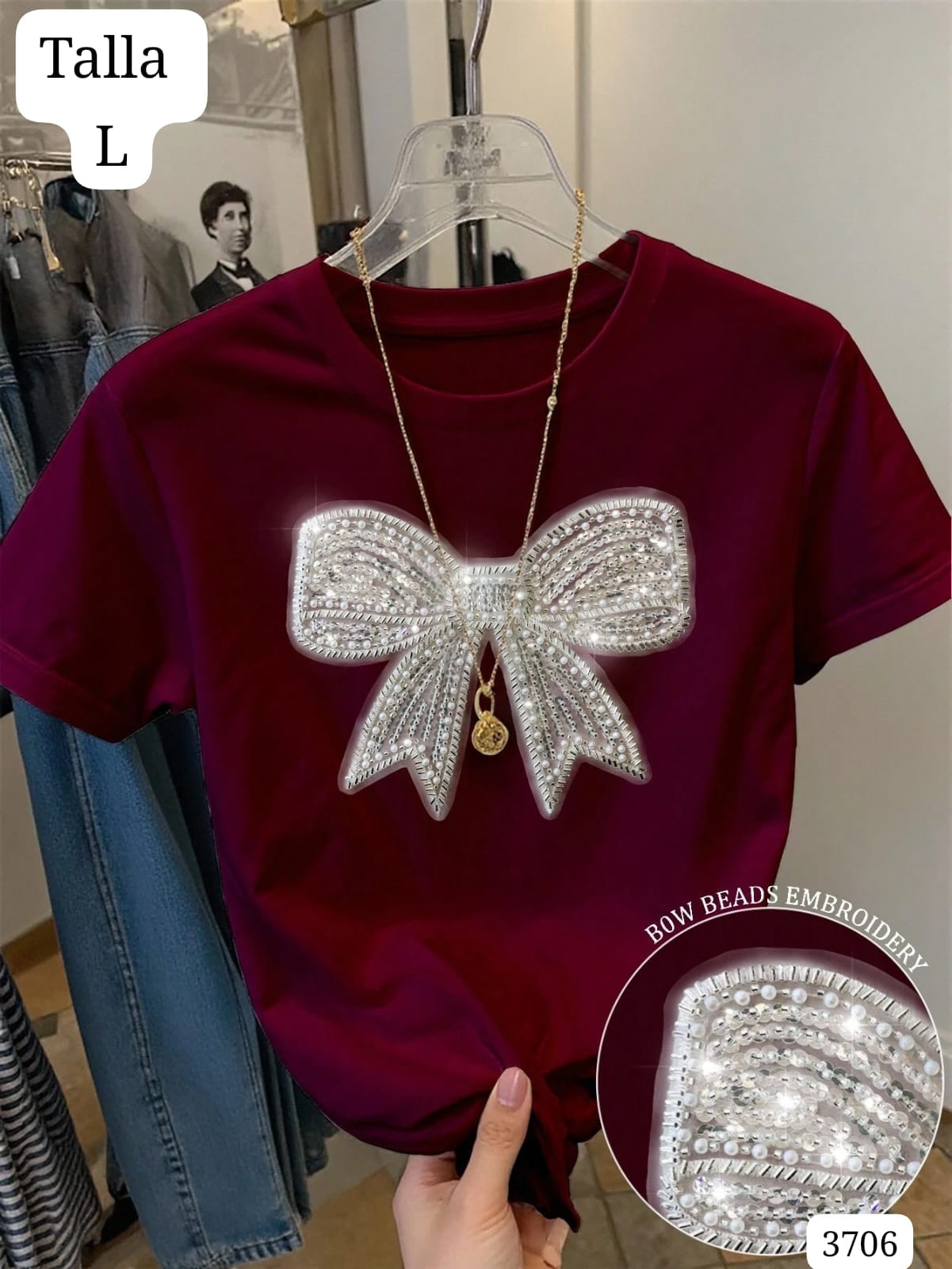 BLUSA ROJO VINO Y CHONGO DE MUJER