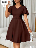 VESTIDO MARRON CORTO ESCOTE V DE MUJER