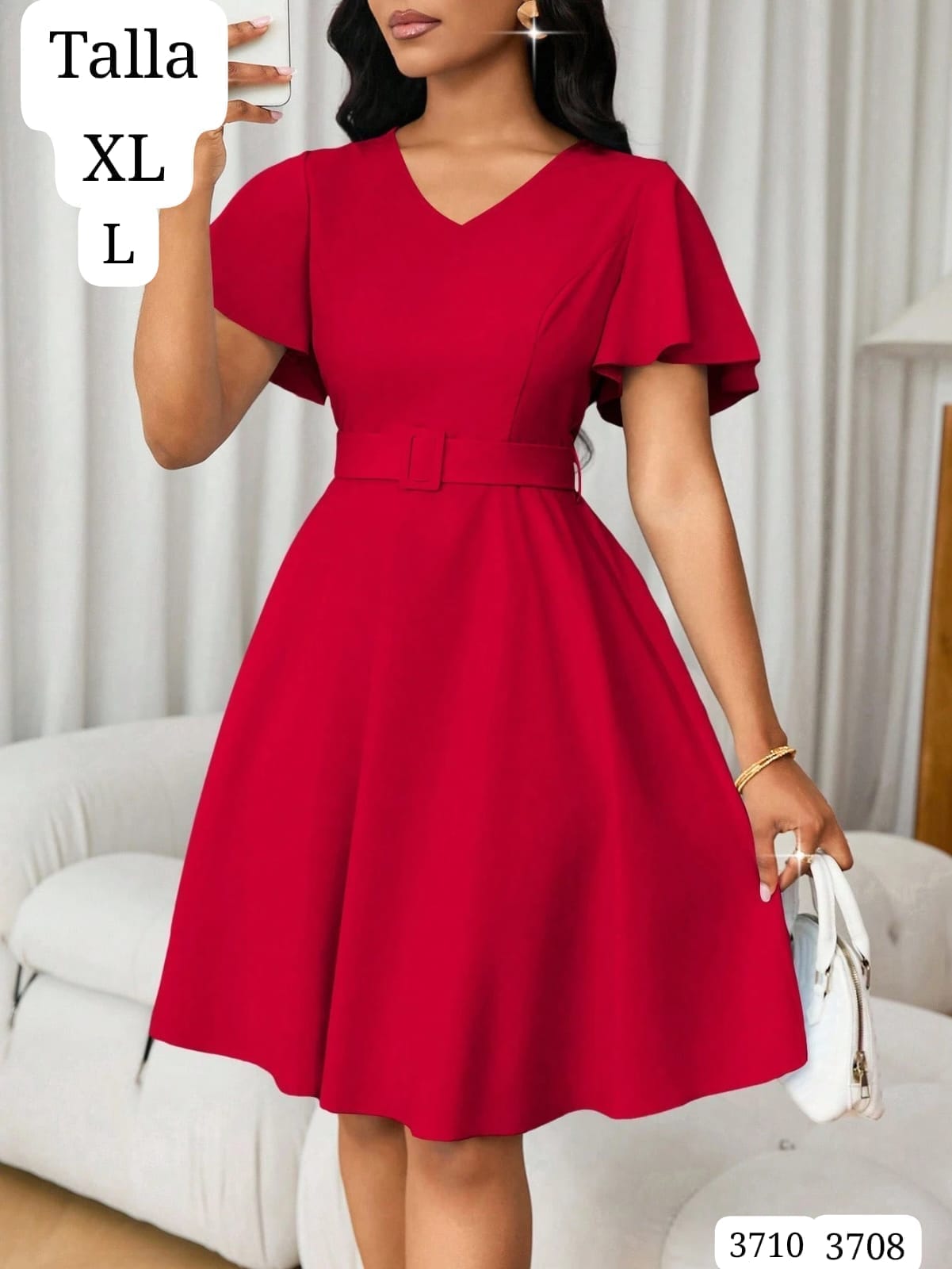 VESTIDO ROJO CORTO ESCOTE V DE MUJER