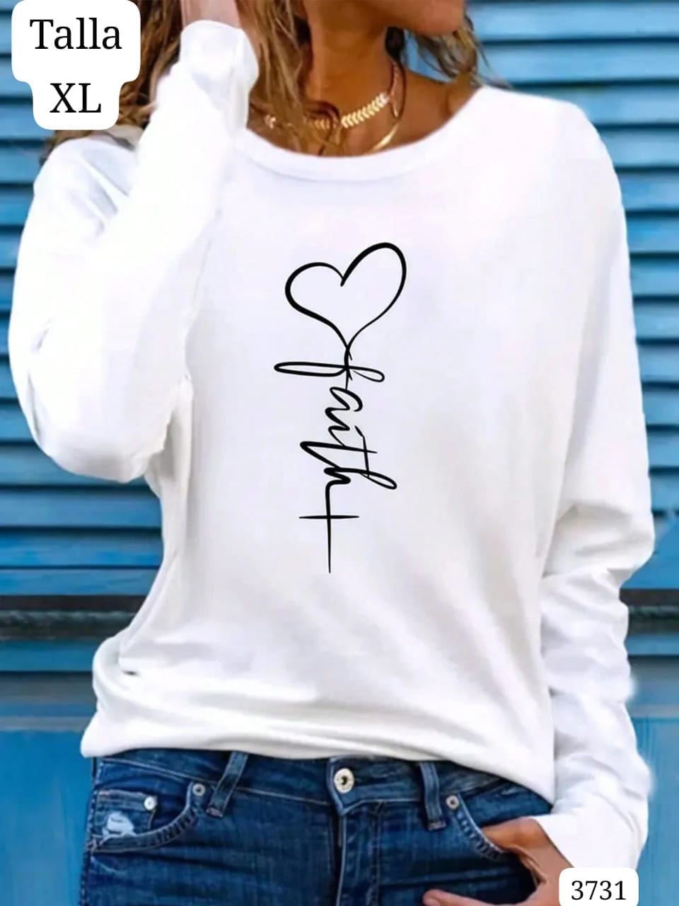 CAMISETA MANGA LARGA BLANCA DE MUJER