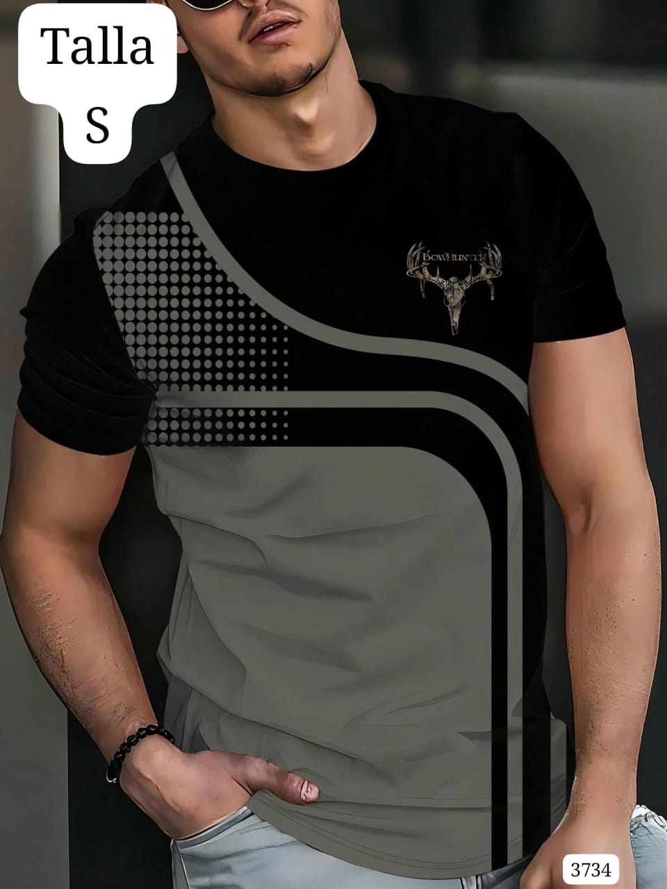 CAMISETA EN TONOS NEGROS Y GRIS DE HOMBRE
