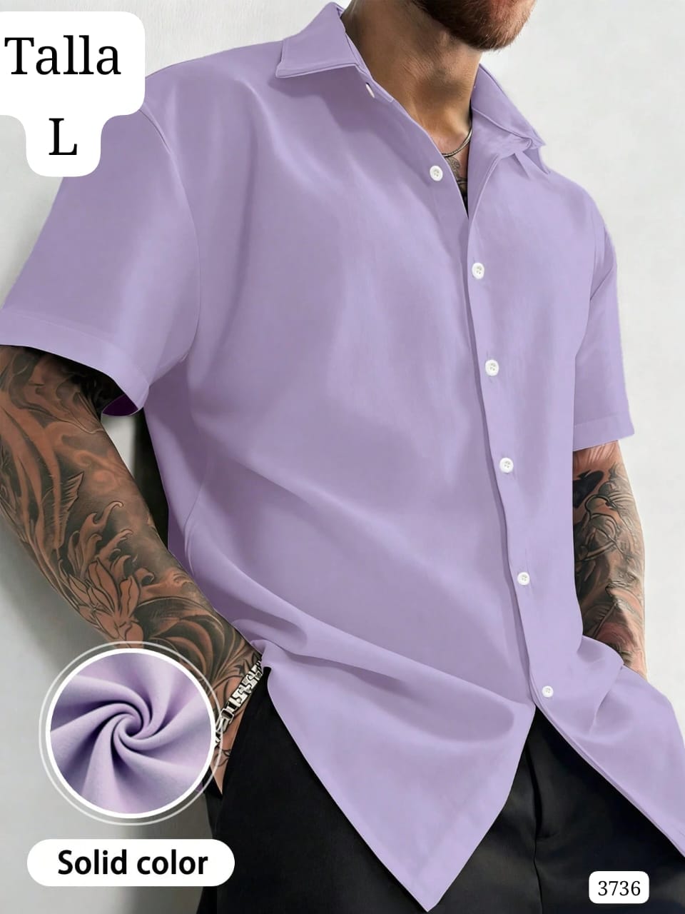 CAMISA LILA MANGA CORTA CON BOTONES DE HOMBRE