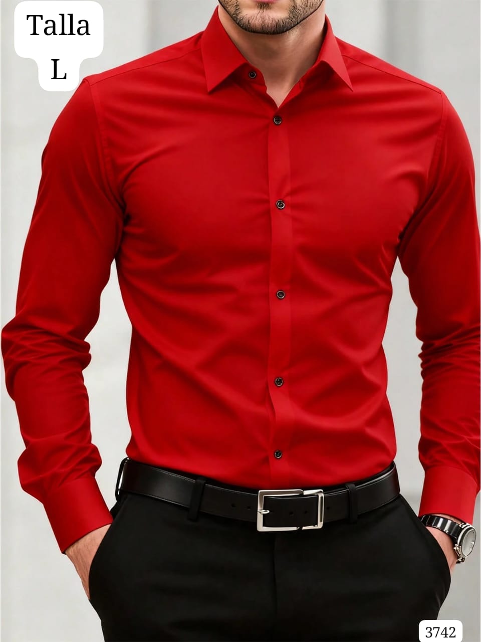 CAMISA ROJA MANGA LARGA Y DE BOTONES DE HOMBRE