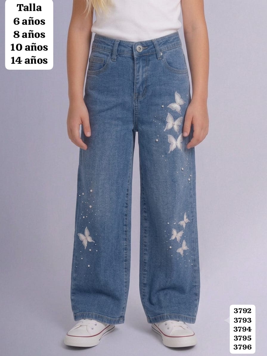 PANTALON CARGO CON DETALLES DE MARIPOSAS Y PERLAS DE NIÑA