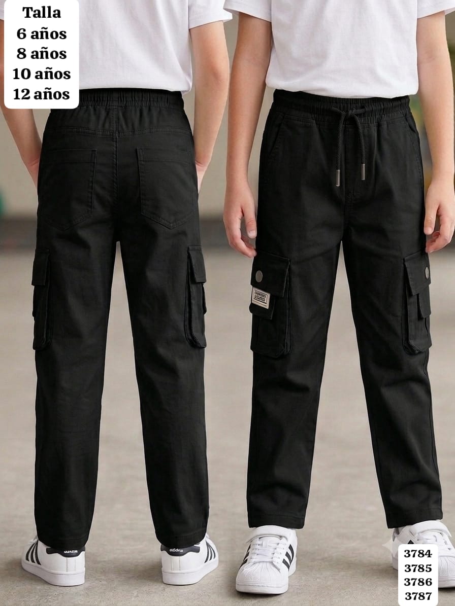 PANTALON BOMBERO COLOR NEGRO DE NIÑO