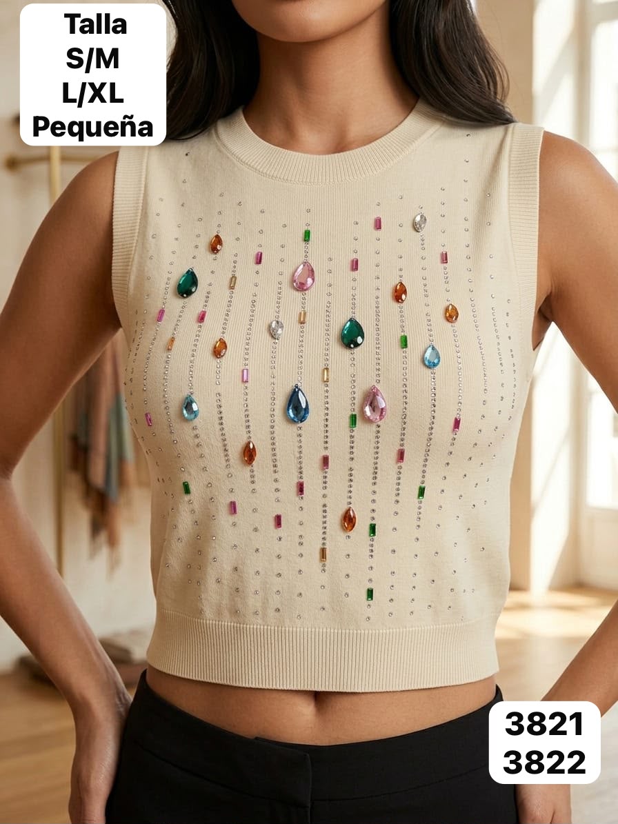 CAMISA PEQUEÑA SIN MANGAS BEIGE DE MUJER