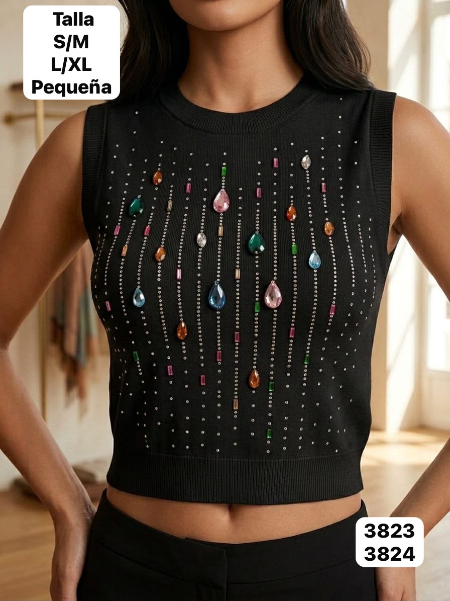 CAMISA PEQUEÑA SIN MANGAS NEGRA DE MUJER