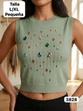 CAMISA PEQUEÑA SIN MANGAS VERDE SUAVE DE MUJER