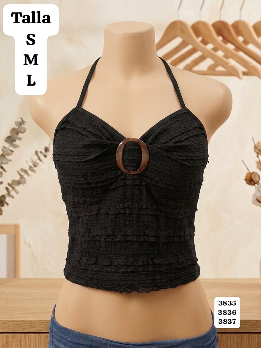 BLUSA NEGRO DE TIRANTES DE AMARRAR DE MUJER