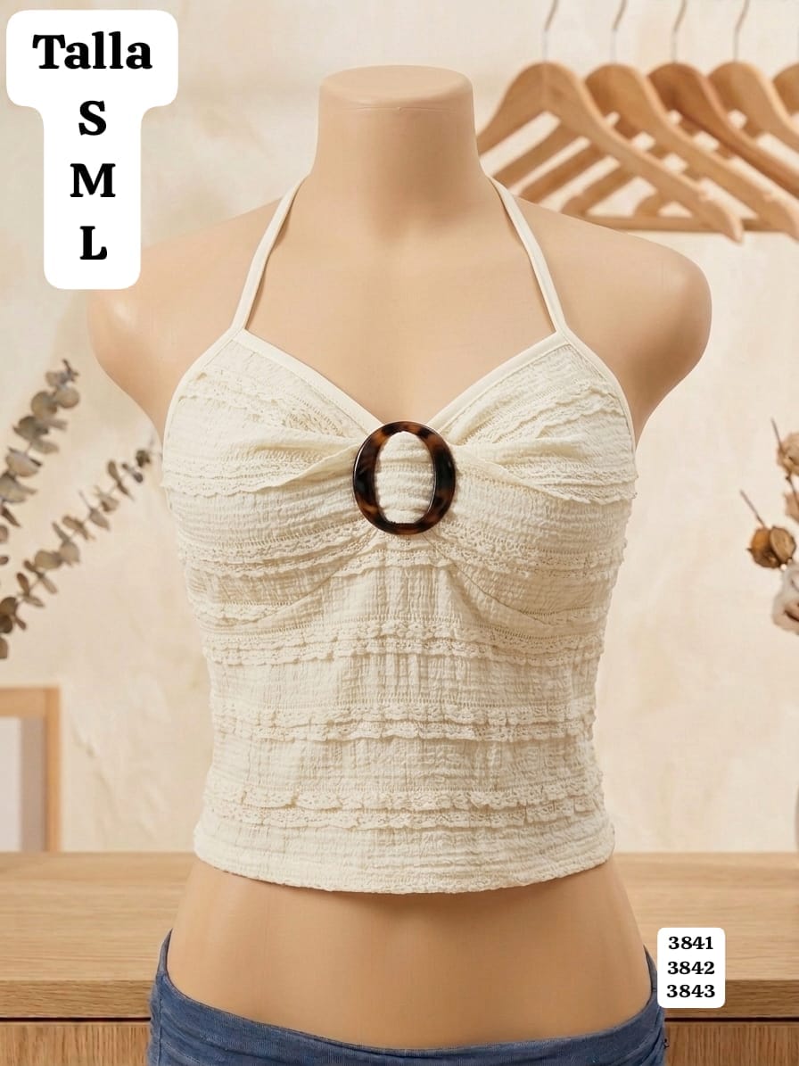 BLUSA CREMA DE TIRANTES DE AMARRAR DE MUJER