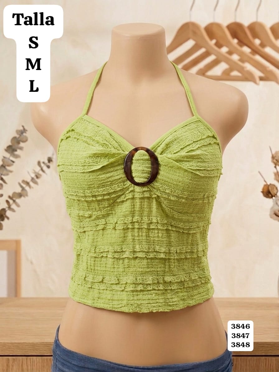 BLUSA VERDE LIMÒN DE TIRANTES DE AMARRAR DE MUJER