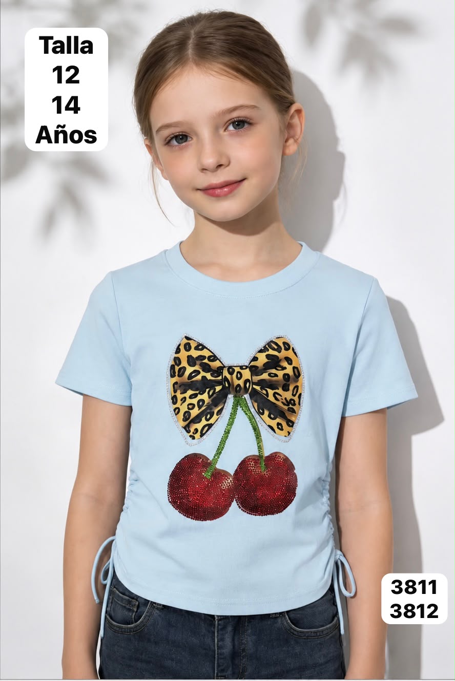 CAMISA CELESTE DE CHERRY CON CHONGO DE NIÑA