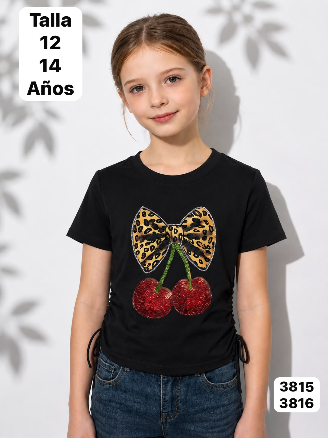 CAMISA NEGRA DE CHERRY CON CHONGO DE NIÑA