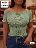 BLUSA VERDE MENTA CLARO ESTILO CAMPESINA CON CORDON DE AMARAR DE DAMA