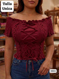 BLUSA ROJO VINO ESTILO CAMPESINA CON CORDON DE AMARAR DE DAMA