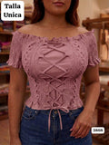 BLUSA ROSA VIEJA CLARO ESTILO CAMPESINA CON CORDON DE AMARAR DE DAMA