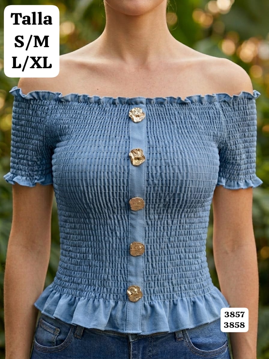 BLUSA ELASTICA CELESTE DE MUJER