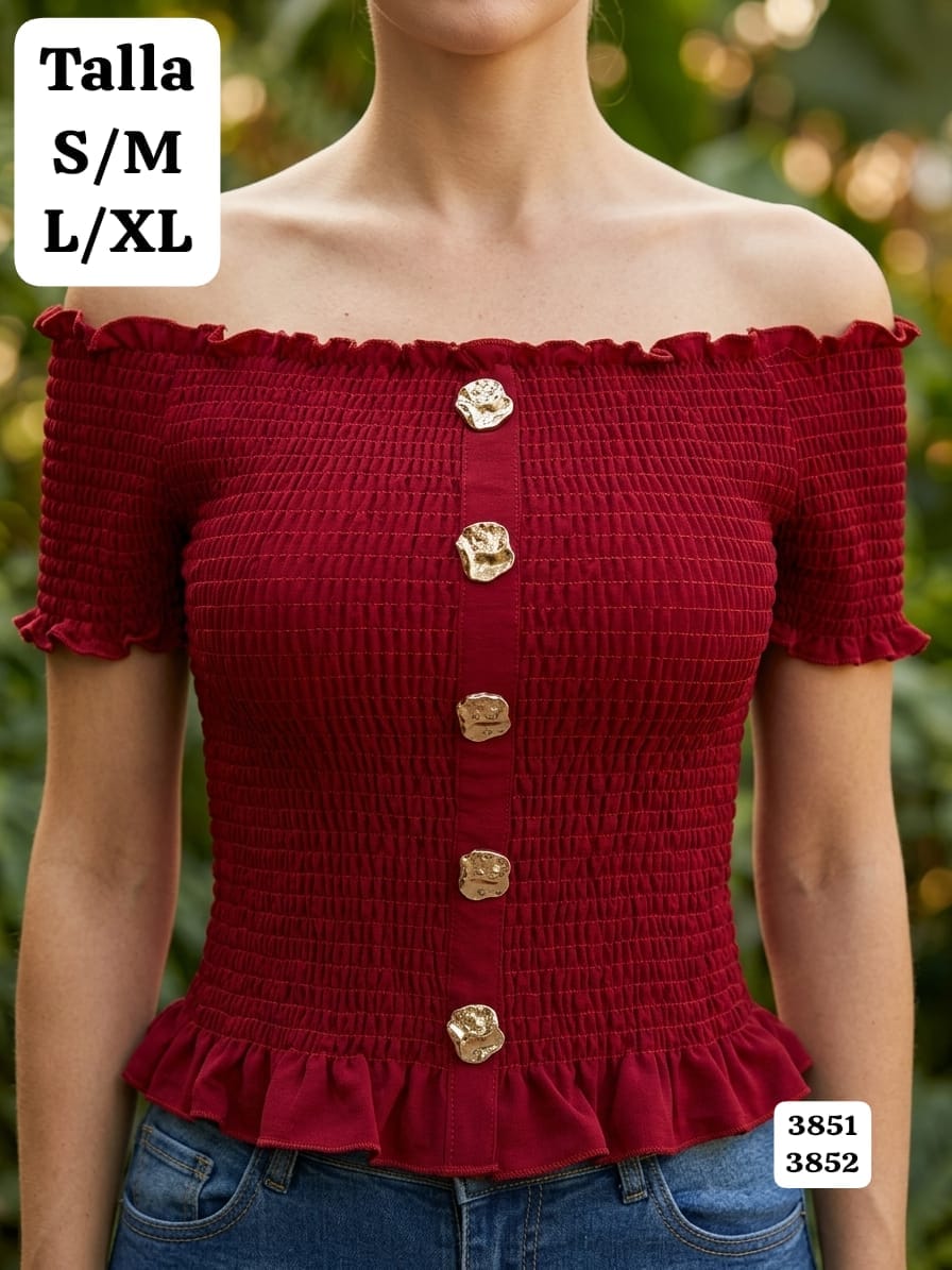 BLUSA ELASTICA ROJO VINO DE MUJER