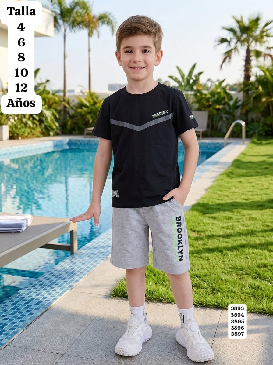 CONJUNTO DE CAMISA NEGRA Y SHORT GRIS DE NIÑO