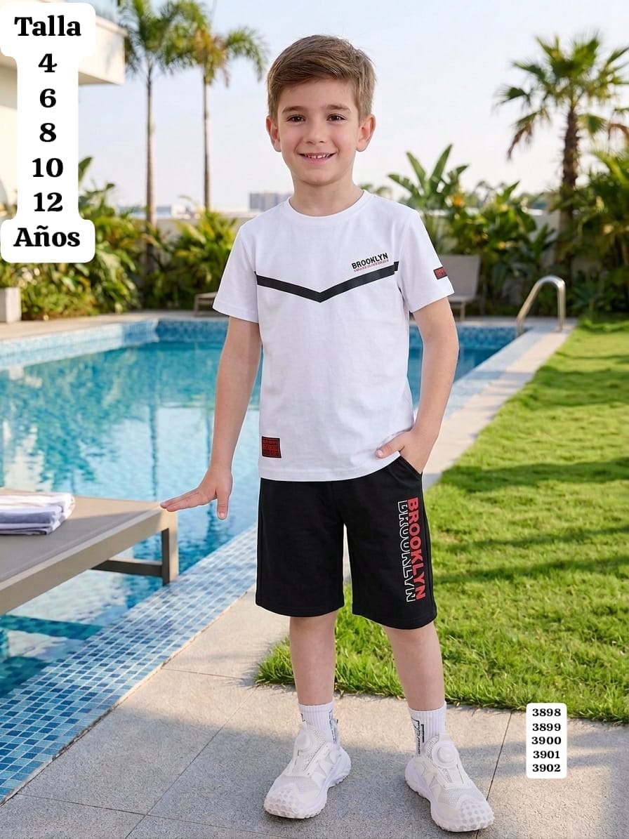 CONJUNTO DE CAMISA BLANCA Y SHORT NEGRO DE NIÑO