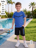 CONJUNTO DE CAMISA AZUL Y SHORT NEGRO DE NIÑO
