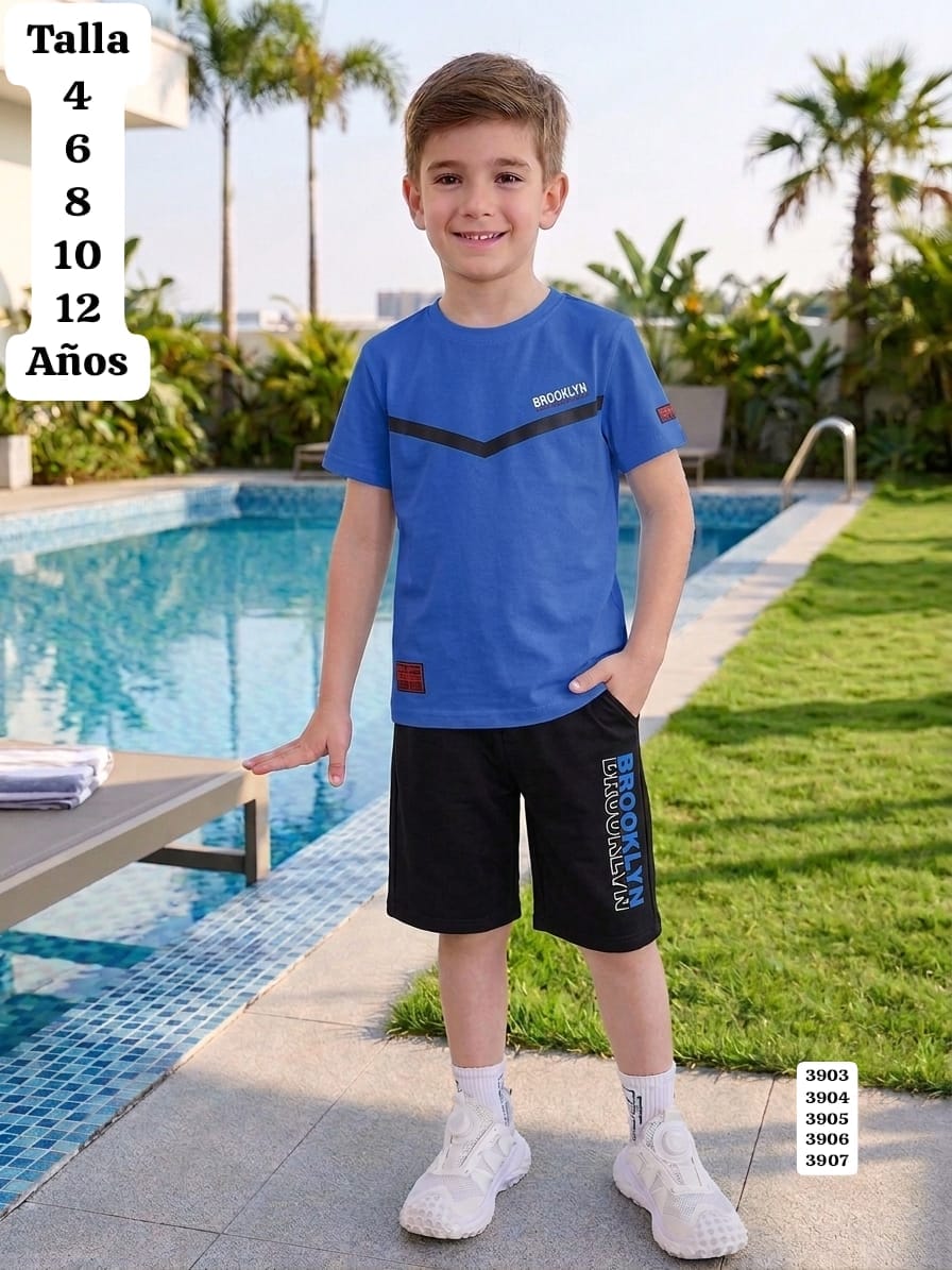 CONJUNTO DE CAMISA AZUL Y SHORT NEGRO DE NIÑO