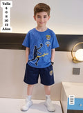 CONJUNTO DE CAMISETA AZUL Y SHORT AZUL MARINO DE NIÑO