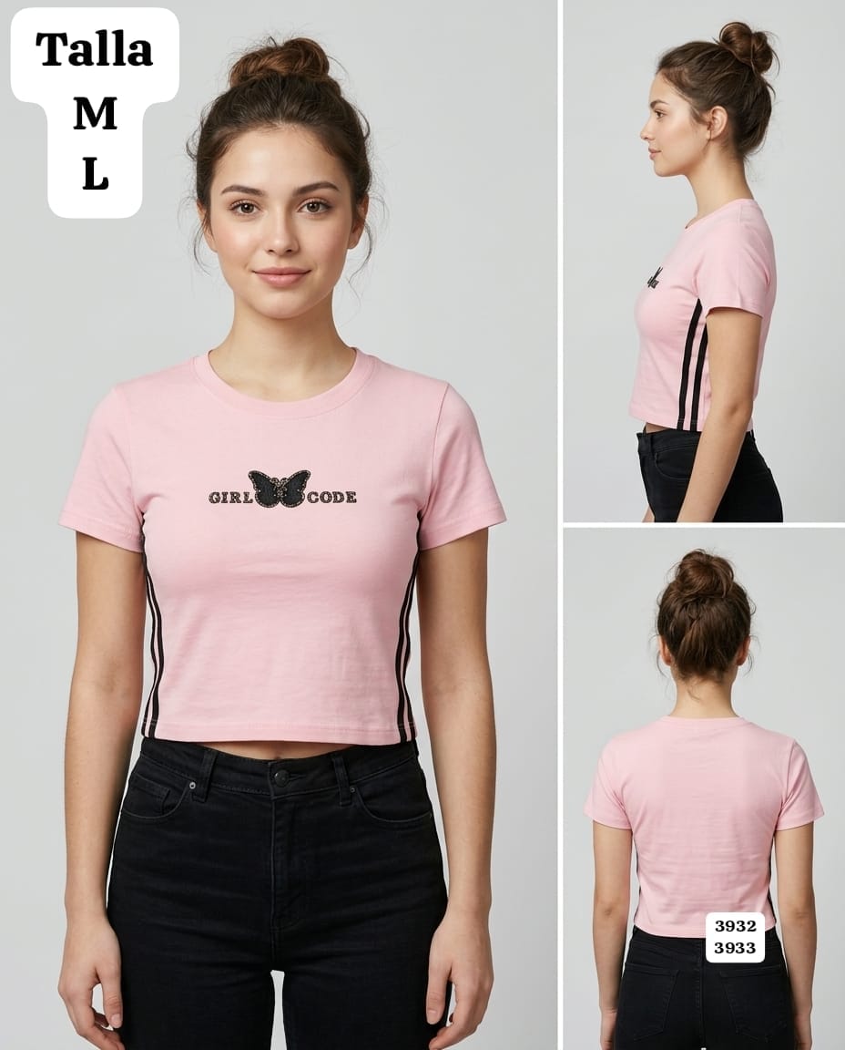 CAMISA ROSA CON LINEAS NEGRAS DE MUJER