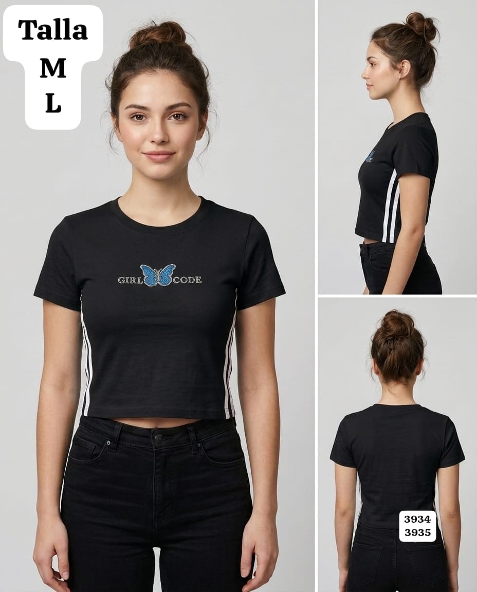CAMISA NEGRA CON LINEAS BLANCAS DE MUJER