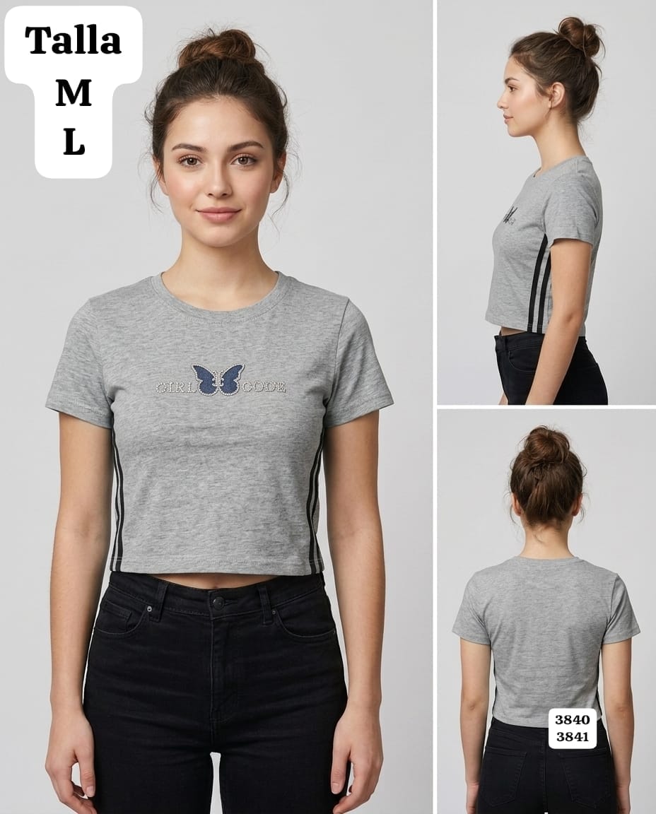 CAMISA GRIS CON LINEAS NEGRAS DE MUJER